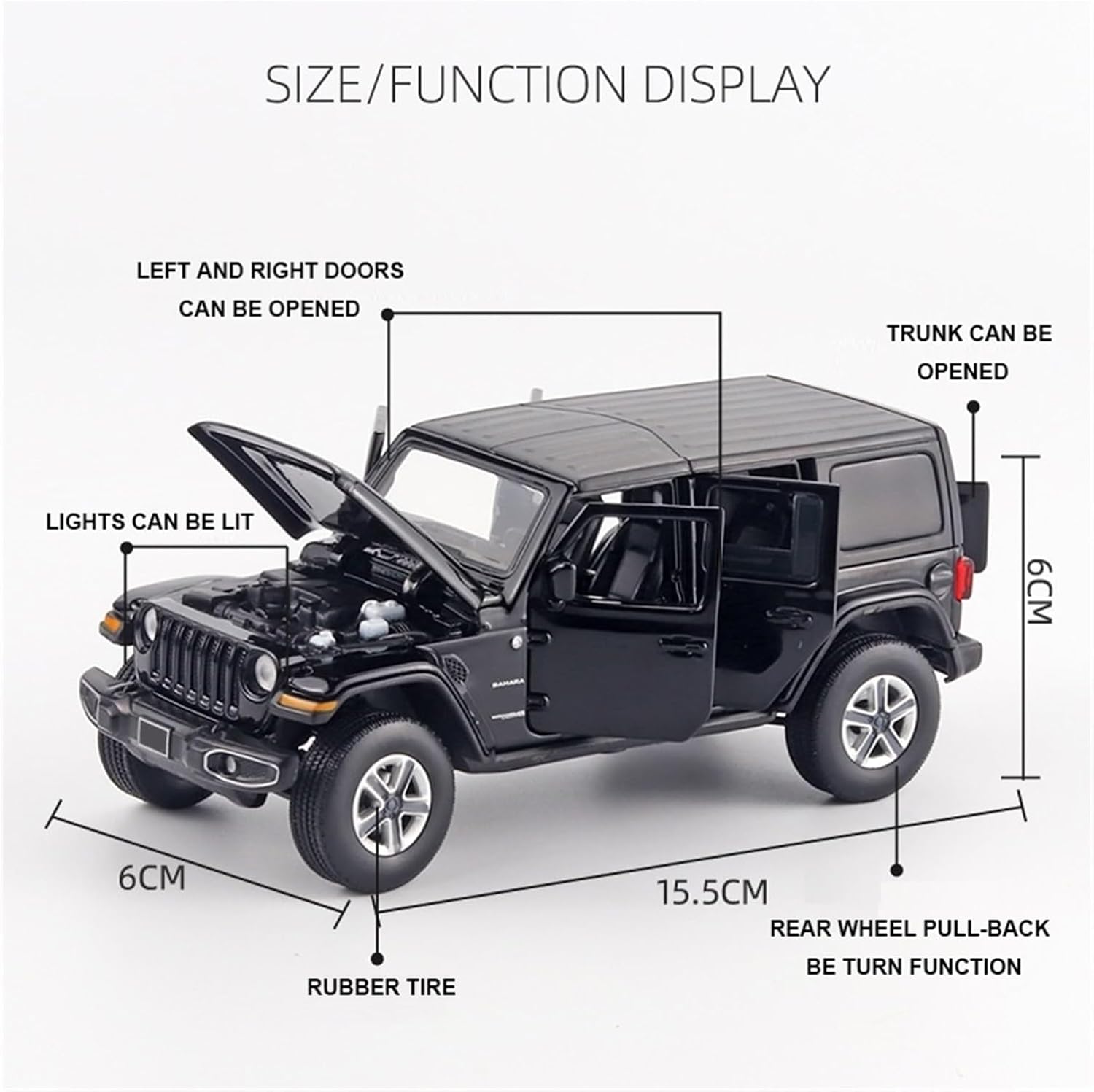 1/32 for Wrangler Rubicon Car Model Alloy Diecast & Toy Metal Off-Road Vehicles with Sound and Light Gift(Blue,with Box)