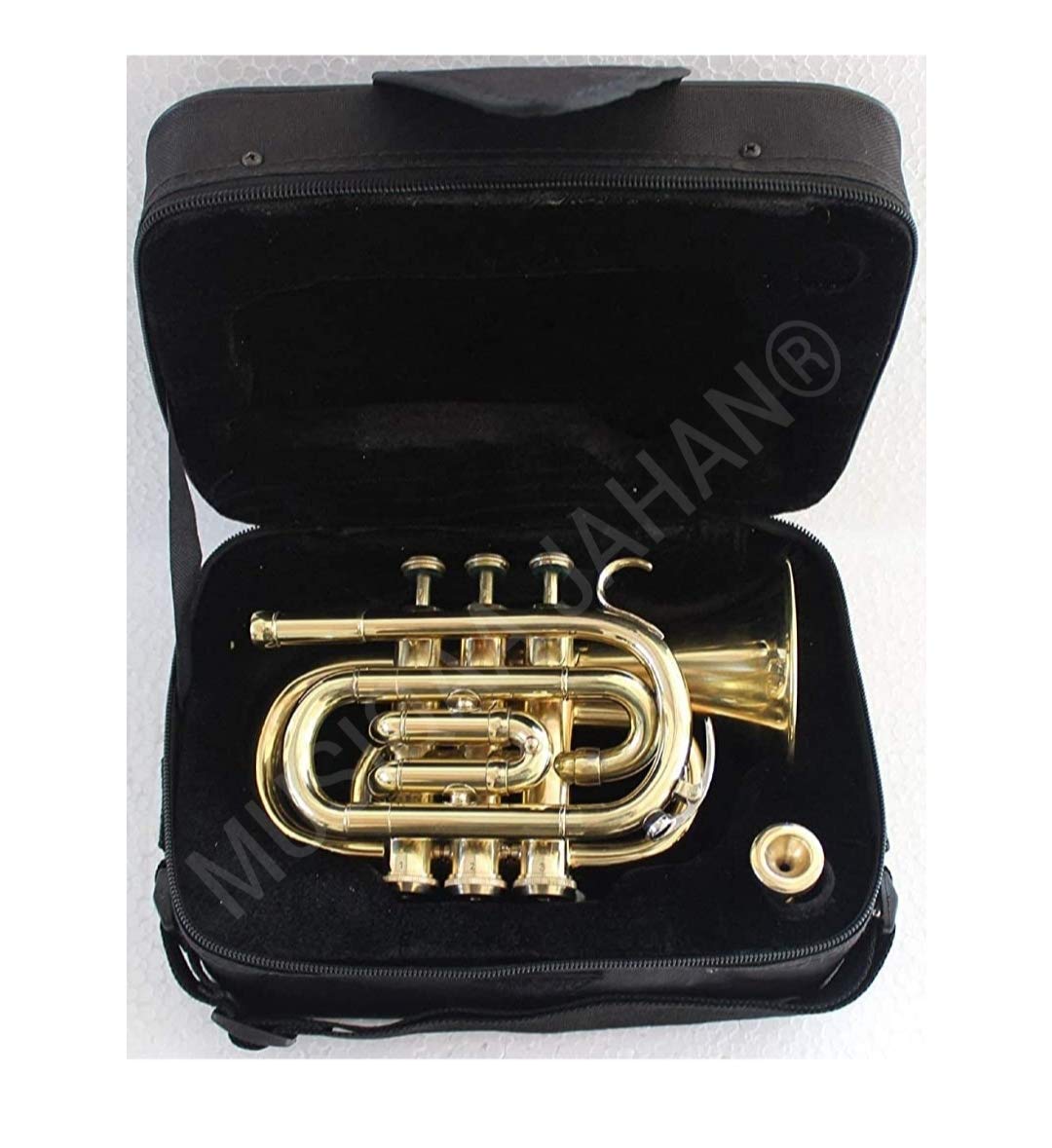 SM SAI MUSICAL Pocket Trumpet 3 Valve's Pro Shinning Brass with Mouth Piece and Case