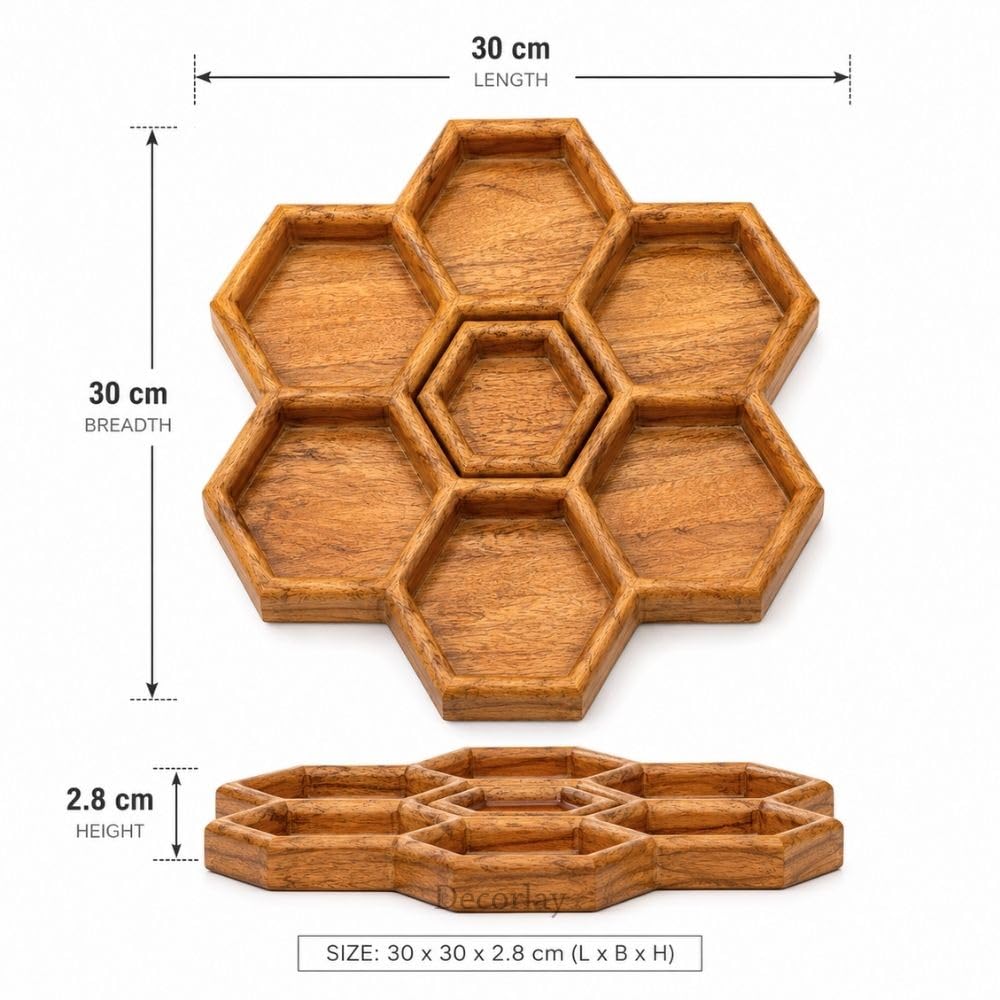 Acacia Wood Honeycomb Serving Platter - 7 Compartments -4