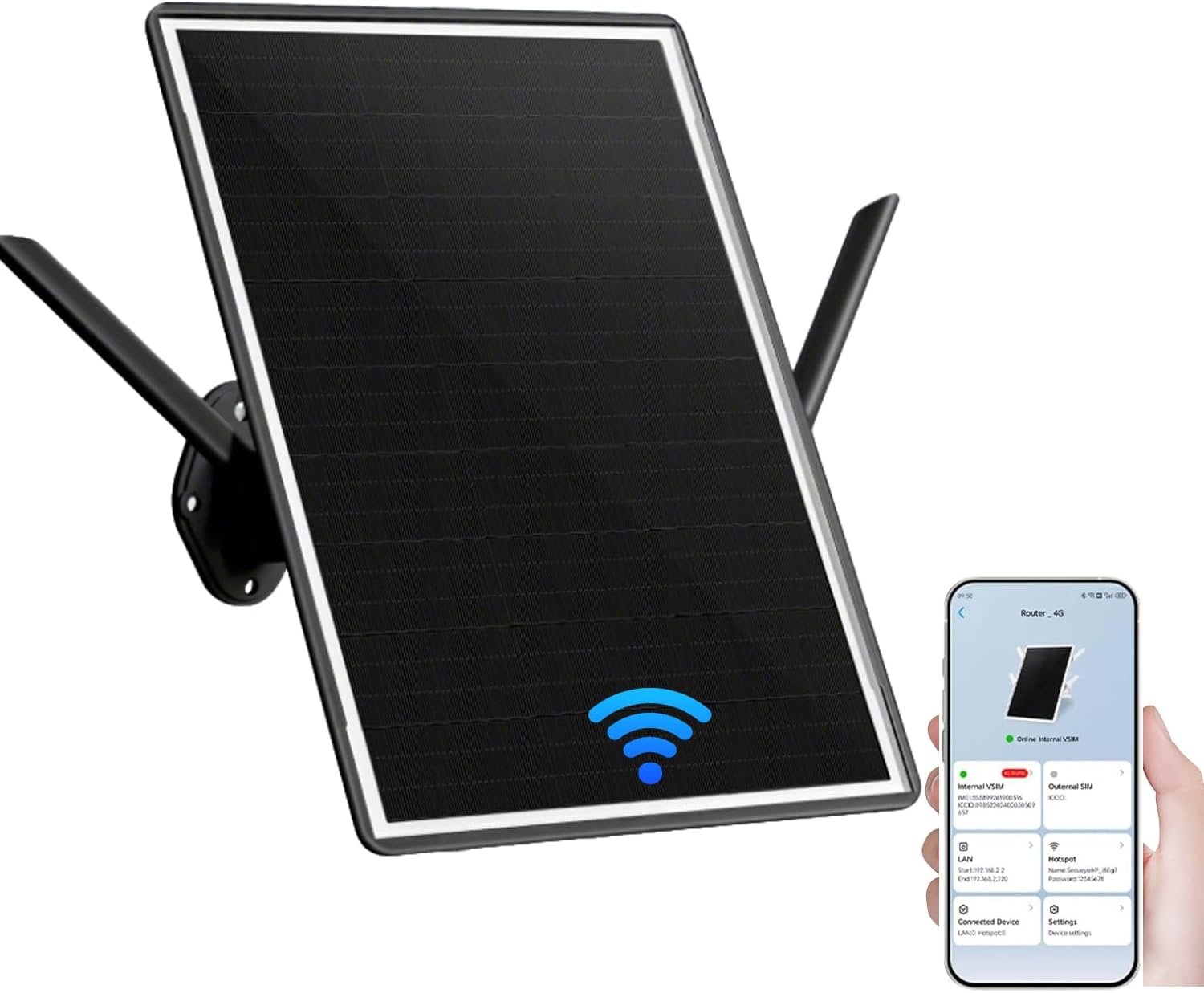 Solar Outdoor 4G Router WiFi Extender SIM/VSIM Support, 20000mAh Battery & 15W Solar Panel, 2.4GHz 300Mbps Wireless Signal Booster, APP Control for Surveillance