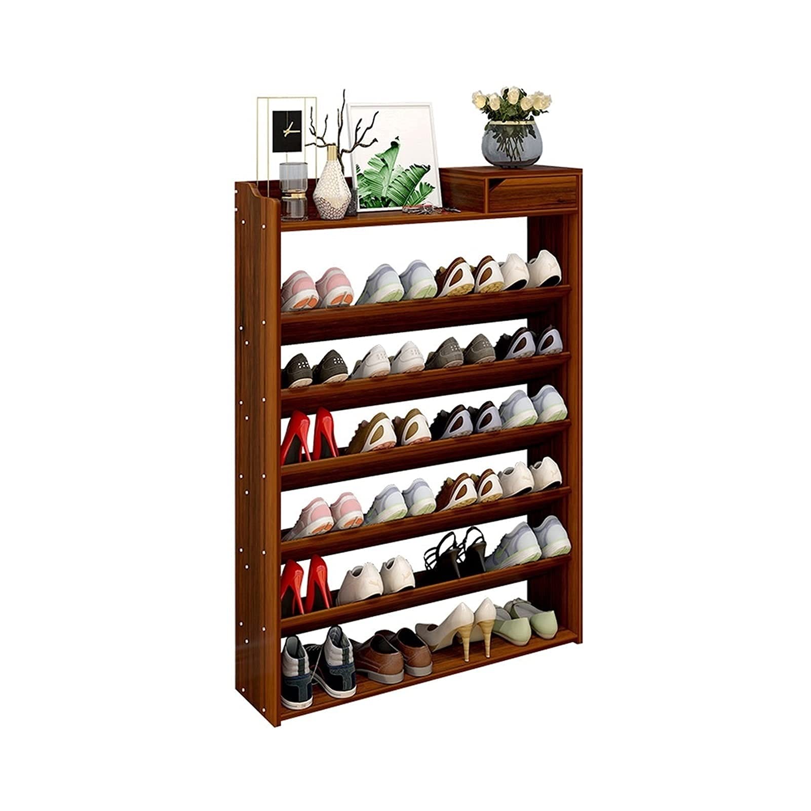 Meuble étagère à chaussures grand format en bois marron 7 niveaux avec tiroir