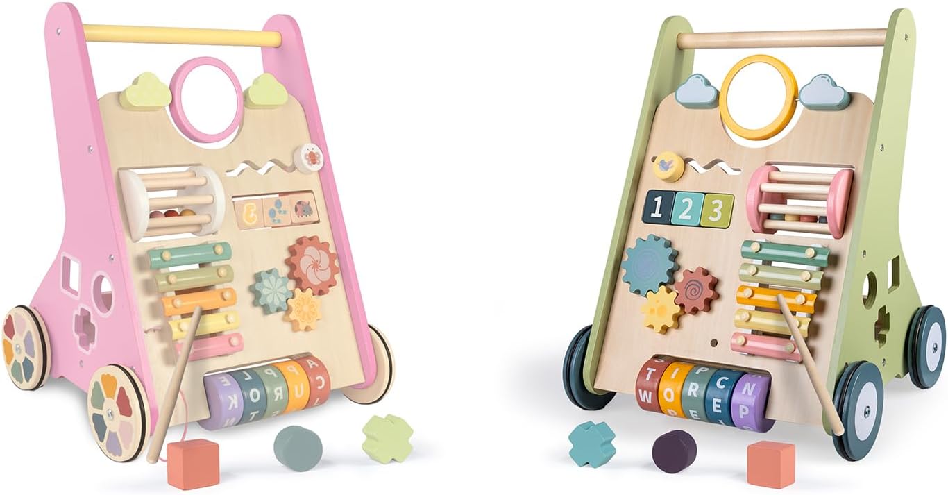 LOL-FUN Wooden Baby Walker for Girls Boys with Wheels, Baby Push Walker for Baby Girl Boys 6-12 Months, Baby Walker Push Toy for 1 Year Old Walking