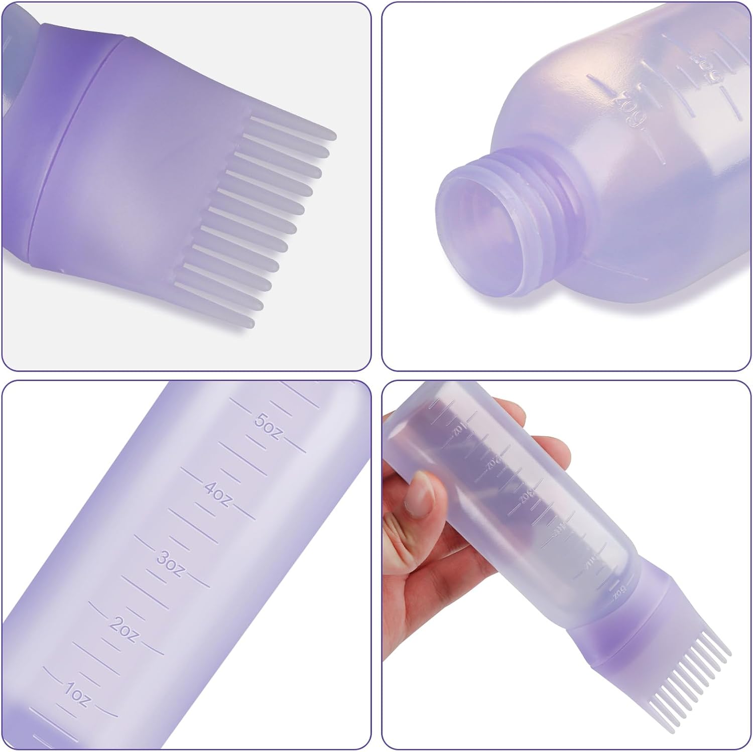 3 Pack Root Comb Applicator Bottle, Oil Applicator for Hair Dye, Bottle with Graduated Scale