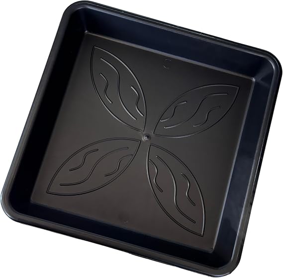 Square Plant Saucer – Durable Plastic Planter Drip Tray for Indoor & Outdoor Gardens (1, Black 14CM)