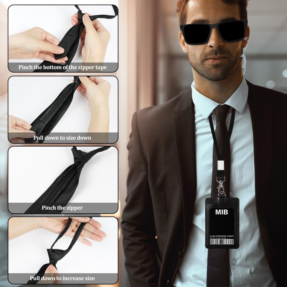 Agent Kostium Akcesoria,6 SZTajnych Agentów Zestaw Kostium Czarny Z Krawatą,Okulary Przeciwsłoneczne, Wizytówka,Słuchawki,Karty Identyfikacyjne,Dodatkowe Słuchawki