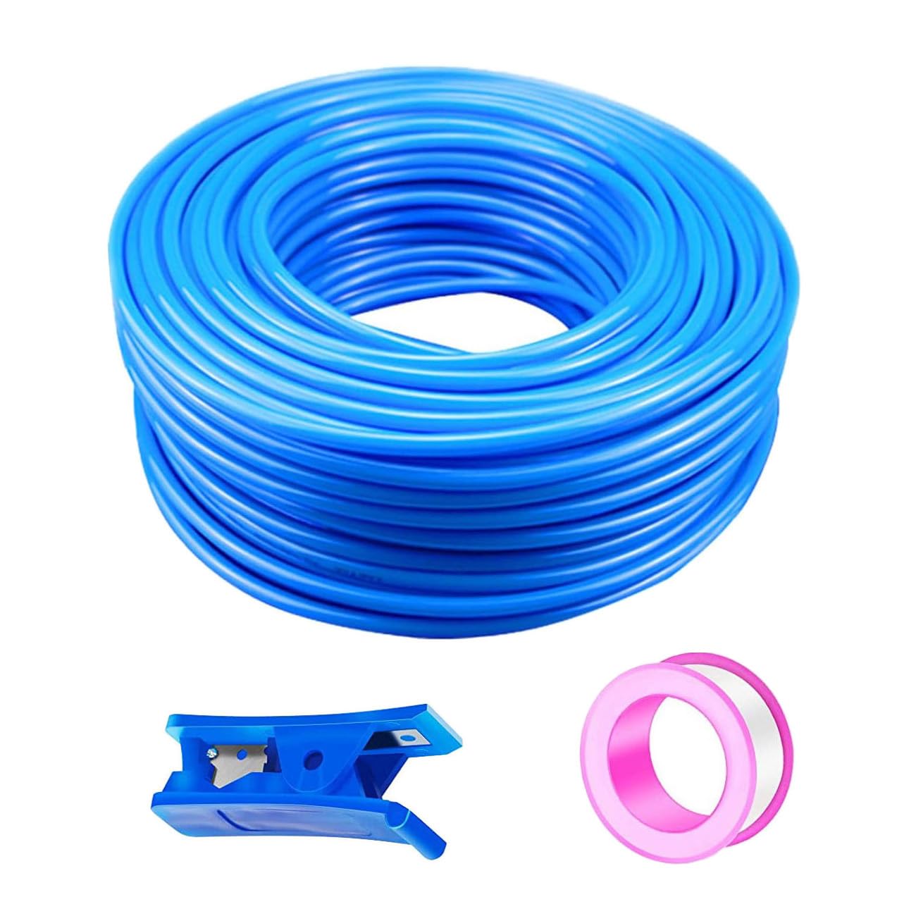 50 Metros Manguera Neumática 6mm OD/4mm ID,Azul Tubo Compresor Aire.Poliuretano PU Manguera de Aire Tubo Kit para la línea de aire o tubería de transferencia de fluidos