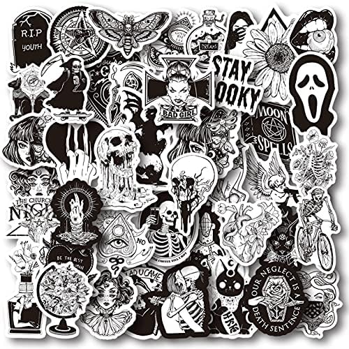 Gothic Stickers, 50 Pcs Goth Vinyl Sticker Pack, Waterproof Skeleton Stickers for Laptops, Water Bottles, Phone Case, Skull Stickers Decals for Teens and Adults