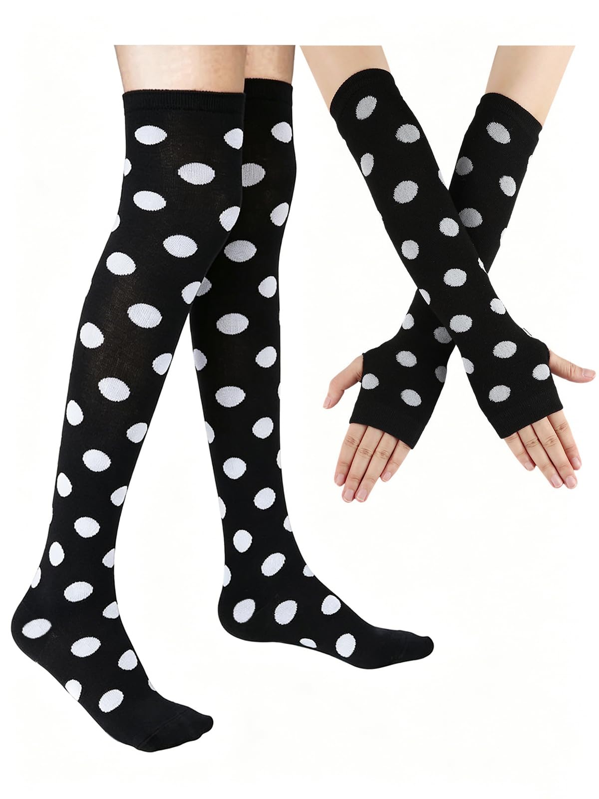 SherryDC Womens Girls Cosplay Rainbow Striped Knee High Socks Leg Arm Warmer Fingerless Gloves Set