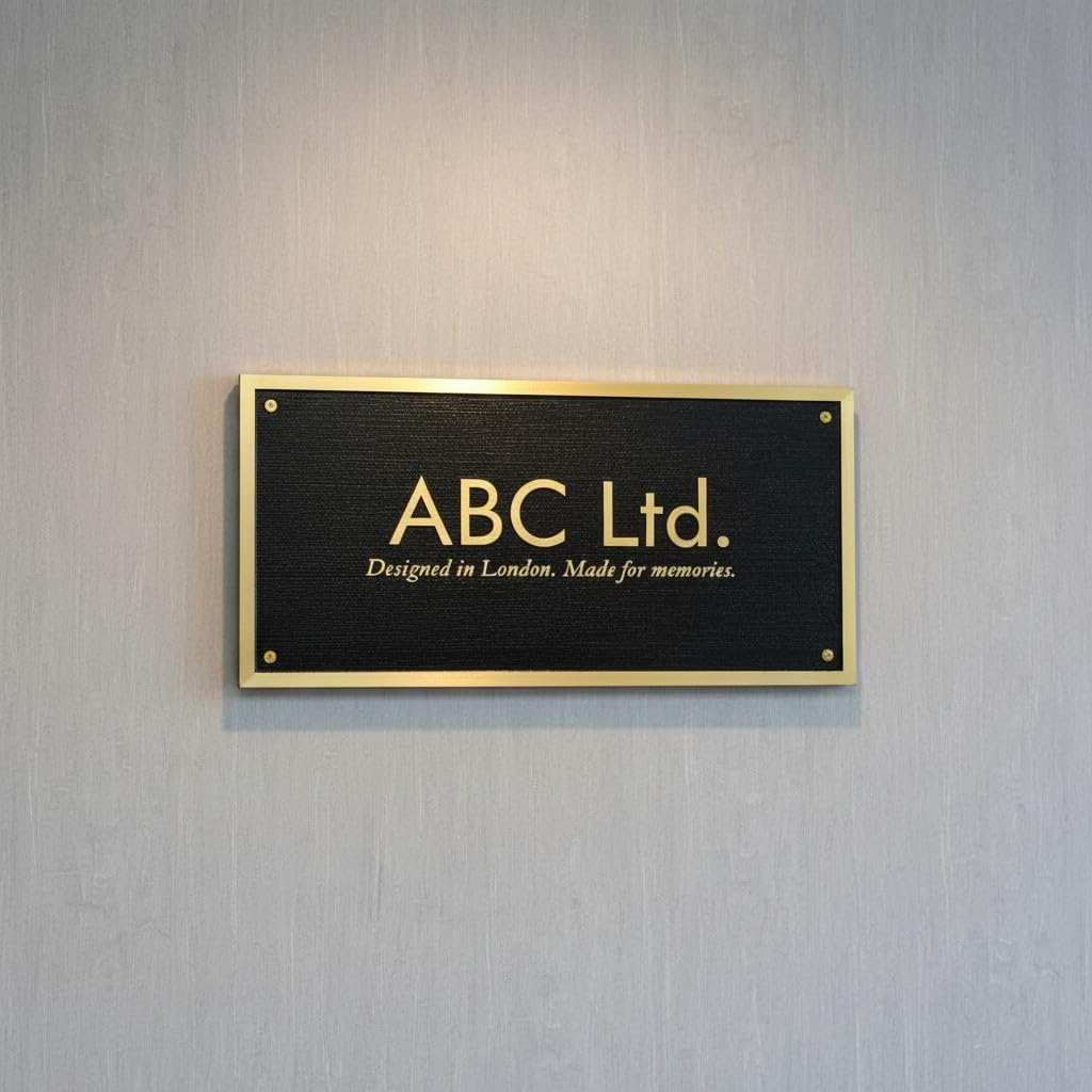 Personalized Bronze Engraved Brass Nameplate with Logo, Images & Custom Text, Indoor Outdoor Wall Mount Sign for Home, Office, Memorial & Special Occasion Gifts – Solid Brass Custom Plaque ( BRASS WITH BLACK)