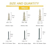 Vista 2 de 3 tamaños de anclajes autoperforantes para paneles de yeso, 166 anclajes de pared de plástico de nailon y tornillos para paneles de yeso,