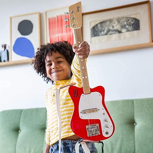 Vista 21 de Loog Mini guitarra eléctrica para niños para principiantes, amplificador integrado a partir de 3 años, aplicación de aprendizaje y lecciones Rojo