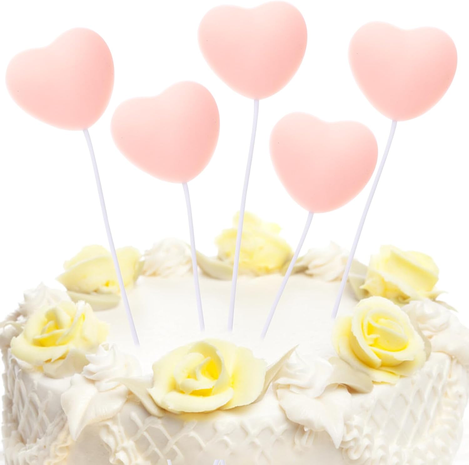 25pcs Pink Heart Cake Insert Dessert Toppers for Birthday Wedding Bridal Shower Party Decorations Large 3d Silicone Non-edible Cake Picks