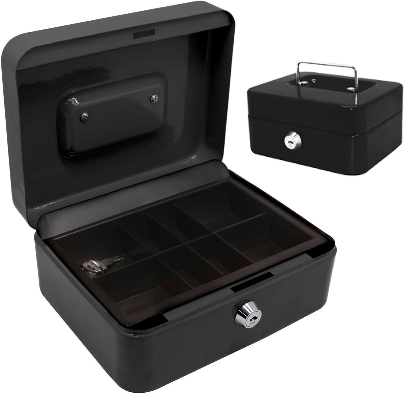 Bond Hardware® 10" Black Steel Petty Cash Box Money Box Money Bank Safe Deposit Tin