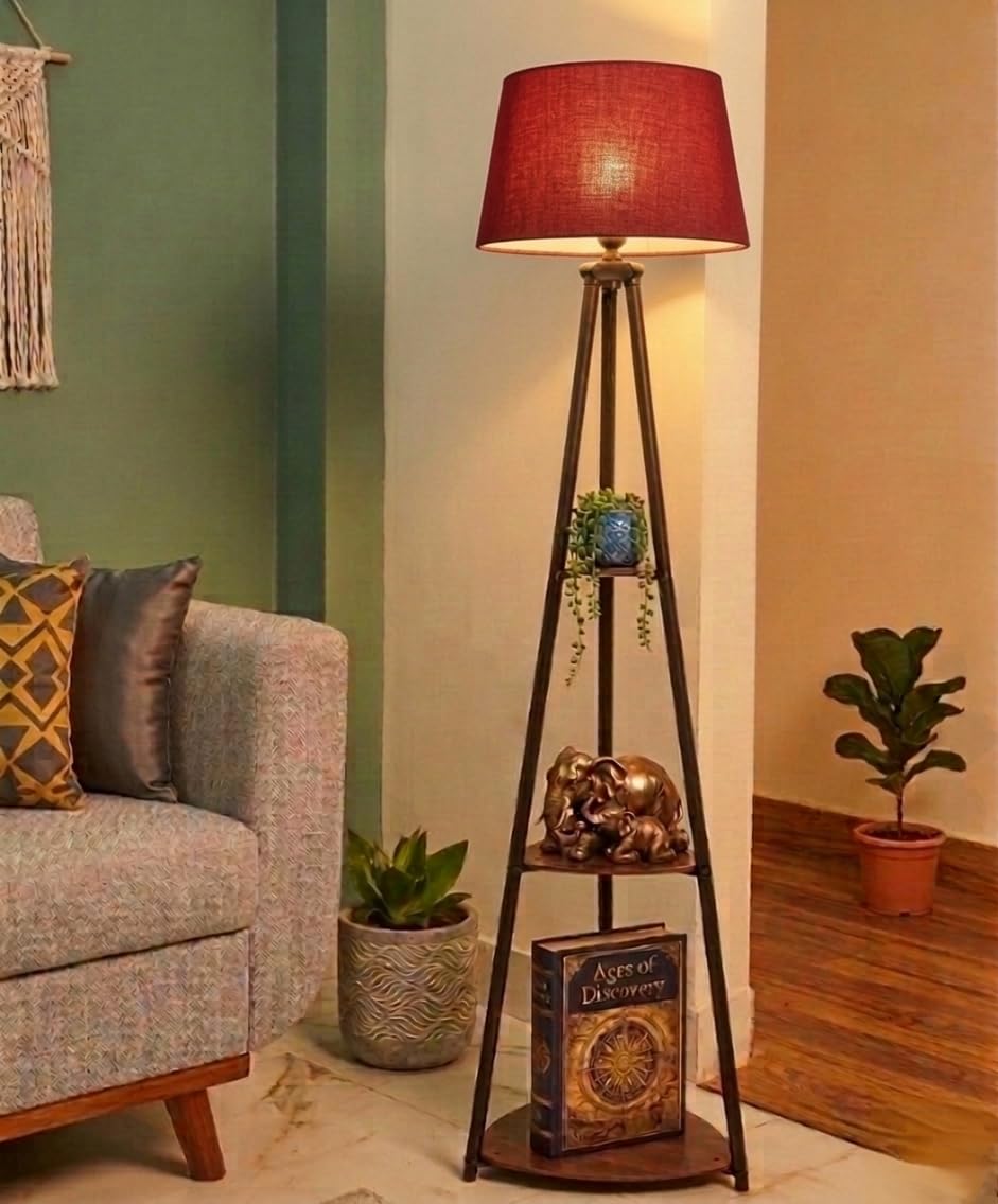 LED Tripod Floor Lamp with 3 Shelves, Royal Lily Red, Metal Corner Floor Lamp for Living Room & Bedroom Decoration-picture-26