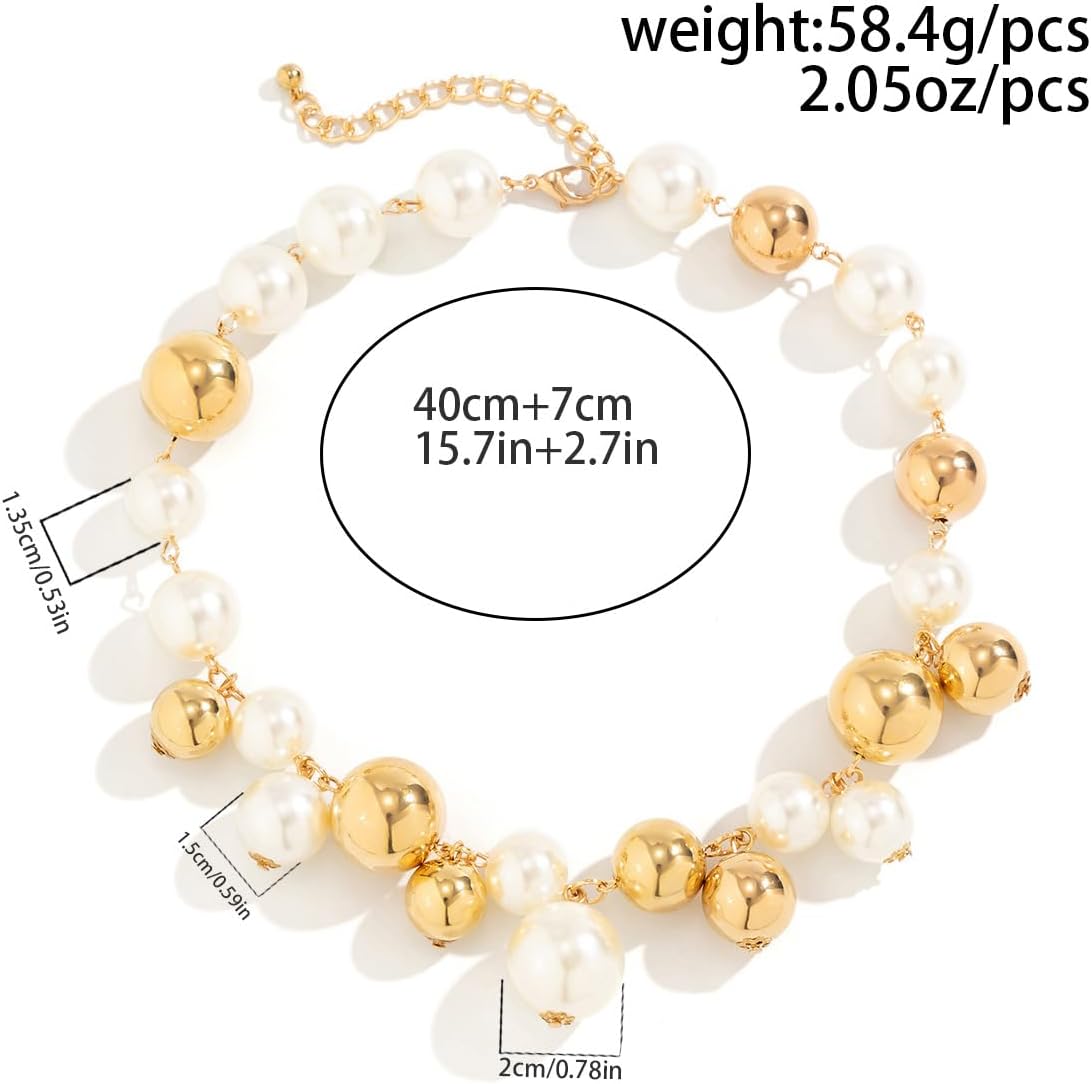 Pearl Necklaces for Women Chunky Pearl Beaded Statement Choker Necklace Elegant Wedding Prom Birthday Christmas Gift Jewelry - Image 2