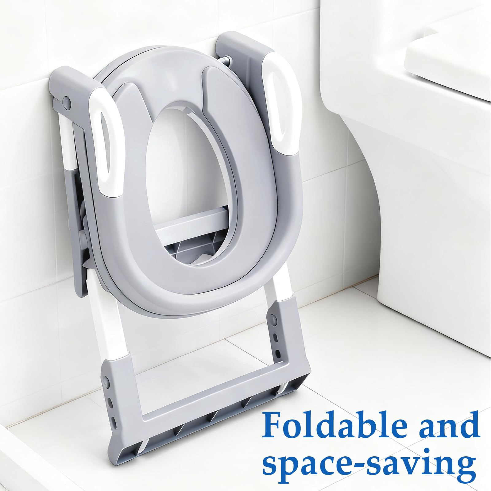 Reducteur Toilette Enfant, 3 en 1 Réglable Rehausseur Toilette Enfant mit Marches, Antidérapant, Pot Amovible, Adaptateur Toilette Enfant für Jungen & Mädchen (Grau)