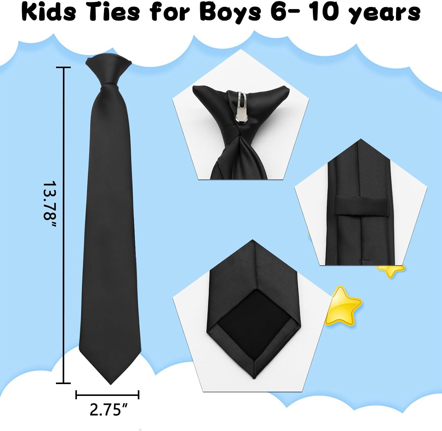 LJBFNN Boys Clip on Tie, Pre-Tied Ties for Boys Solid Color Kids Necktie for Girls Toddlers School Wedding Party Church