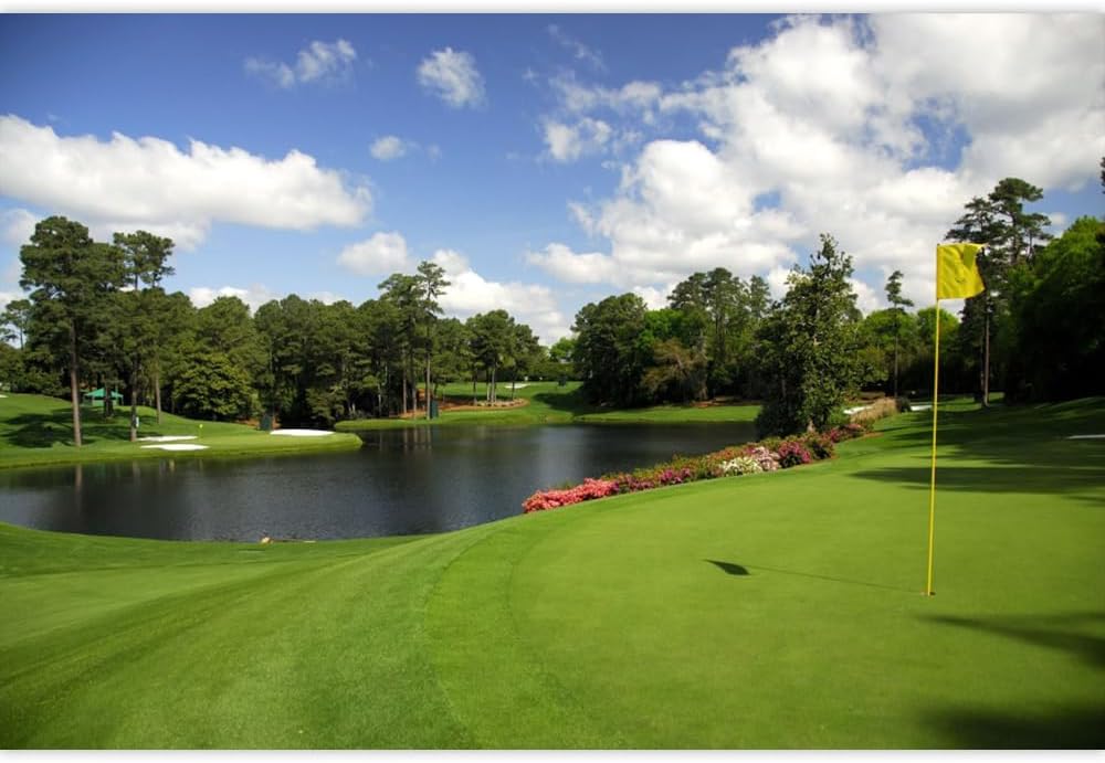 Golf Course Backdrop - Woodland Green Grass Lawn, Flag, Lake Sports Backgrounds for Photography - Party Decorations Birthday Banner Photo Studio Props 8x8ft