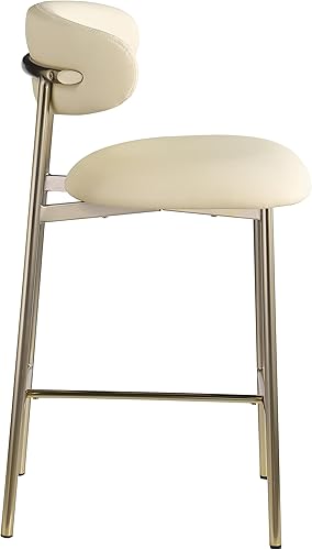 Miniatura 5 de Meridian Furniture 995Cream-C Lupita Collection Modern Taburete contemporáneo con suave piel vegana crema, marco de metal dorado cepillado, 20.5
