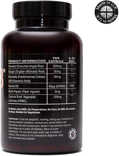 Miniatura 3 de Allevi8 - Medicina ayurvédica, incienso, cúrcuma, jengibre, pimienta negra, vitamina D3. Suministro de 2 meses en una tina. Estas potentes hierbas