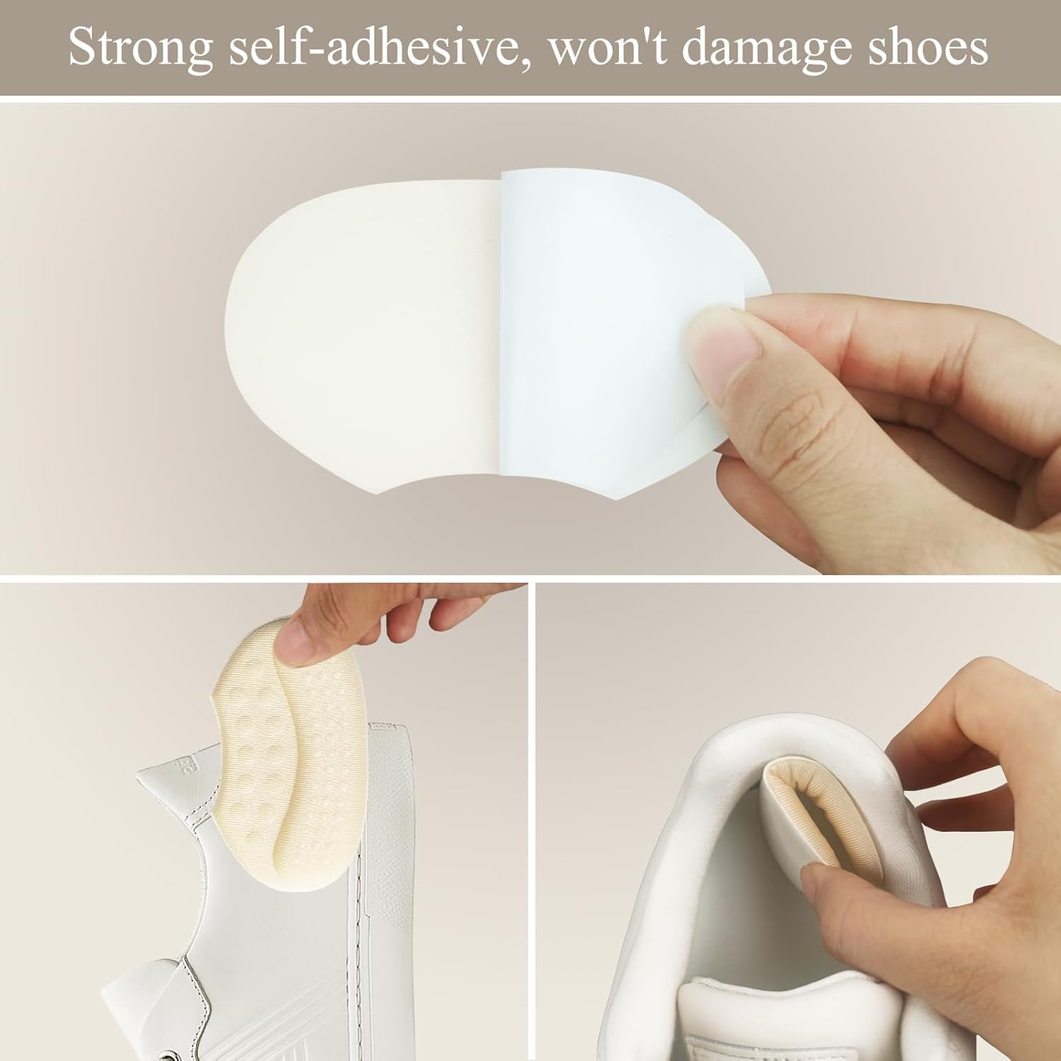 MEBISO MEBISO Heel Pads for Shoes That Are Too Big, Non-Slip Heel Grips with Cushioned Inserts, Prevent Blisters & Heel Slippage, Fits Men & Women (2, BEIGE+BLACK, NEW ROUND HEEL) 3
