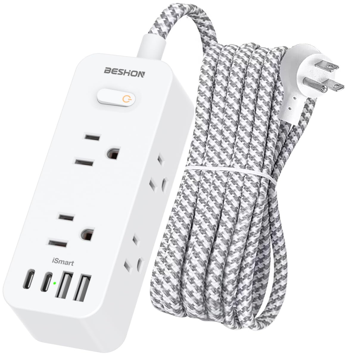 10 FT Extension Cord, Surge Protector Power Strip with 6 Widely AC Outlets 4 USB Ports(2 USB C),3-Side Outlet Extender, Flat Plug, Wall Mount for Home