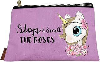 Multipurpose Zipper Case Travel, Accessories Organizer, School pencil case, Stationery Holder, Pink, We print your gift, gift for her, Unicorn style, Stop and smell roses, مقلمة مدرسية للبنات