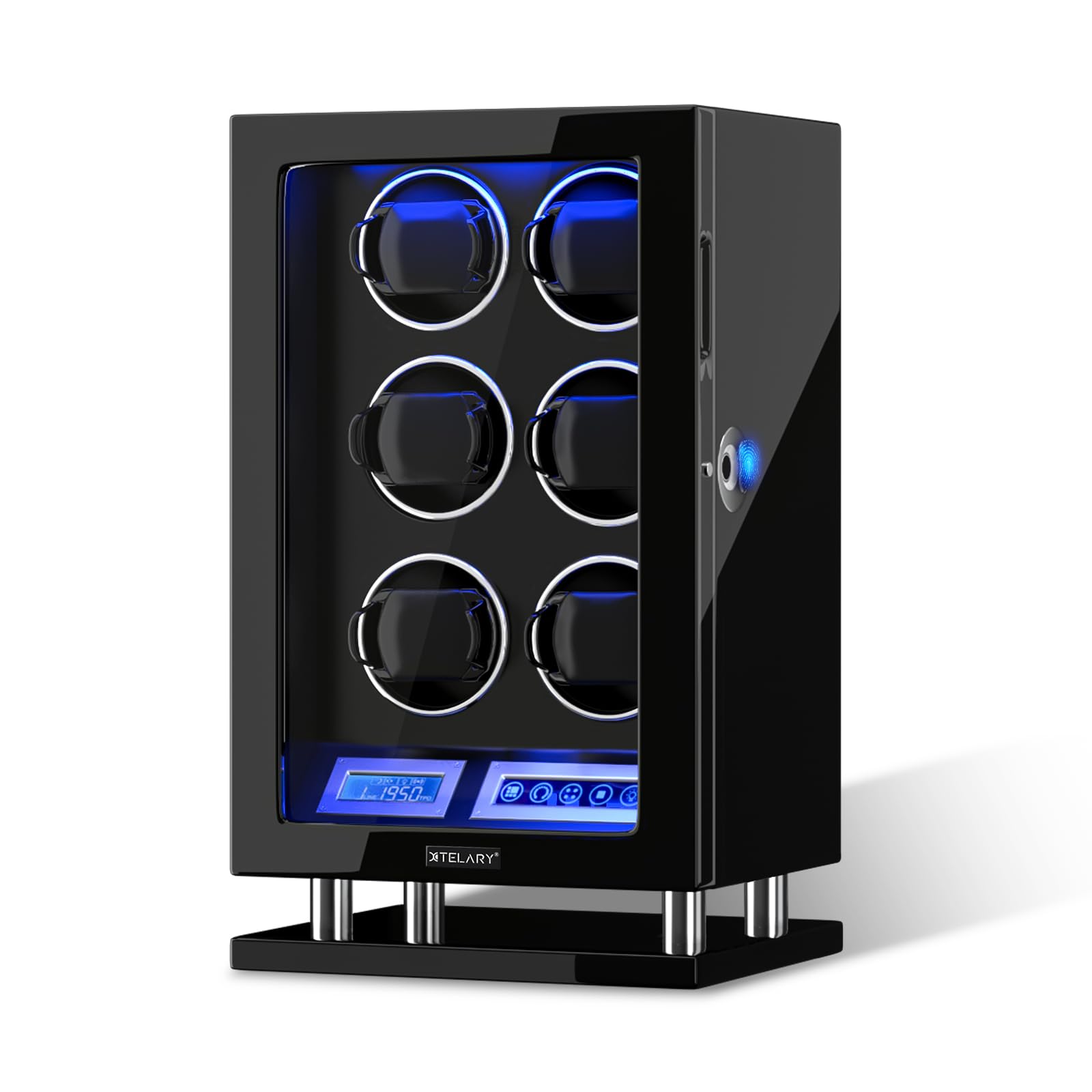XTELARY Caricaorologi, blocco delle impronte digitali, caricaorologi automatico per 3/4/6/8/9/12 con schermo LCD, telecomando, LED blu, motore silenzioso e cuscino regolabile per uomini e donne