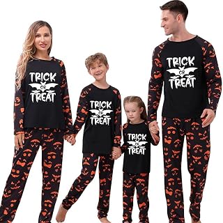 Family Halloween Pajamas Sets Luminous Bat Ghost Print Long Sleeve Top Pants Outfits Halloween Nightwear Costume for Family Couples Kids Holiday PJs Sets