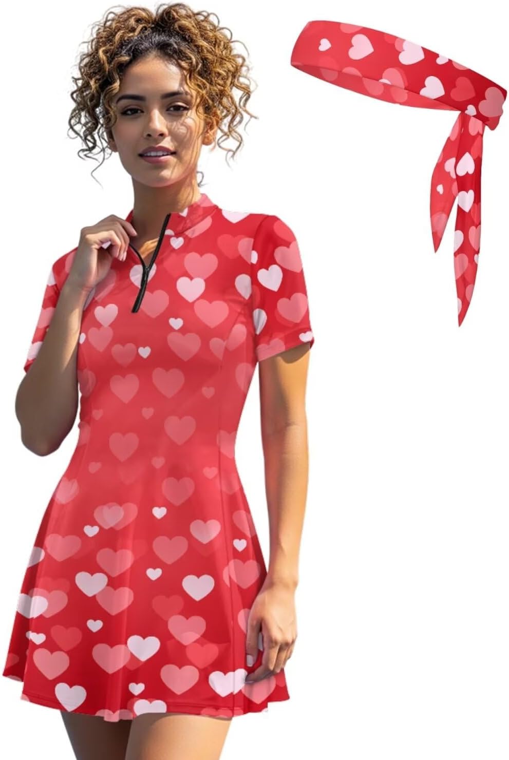 Golf Outfits for Women V Neck Tennis Dress Short Sleeve Built in Shorts Golf Athletic Dress with Pockets