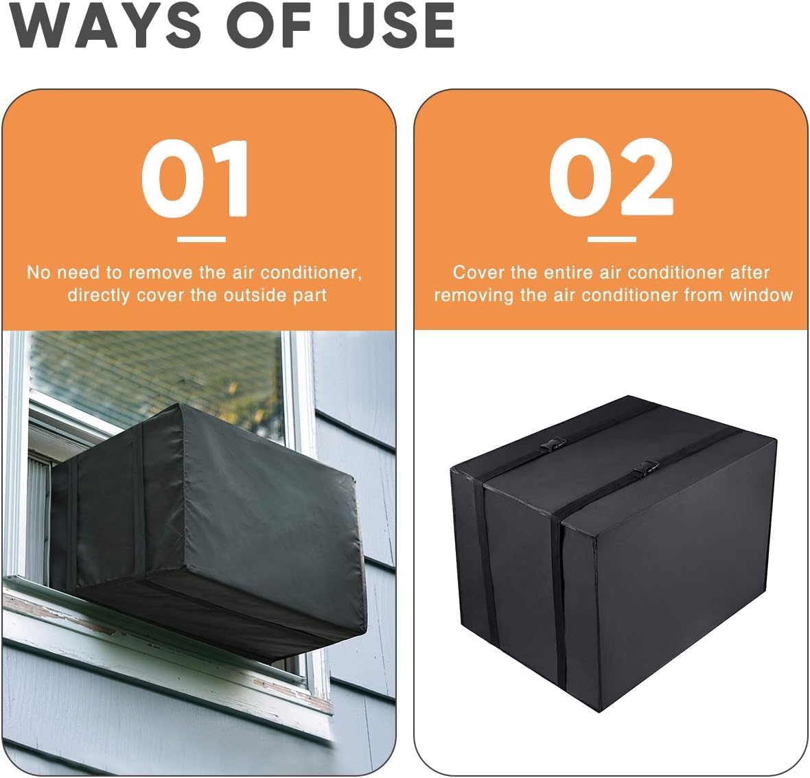 2 Pack Window Air Conditioner Cover Outdoor Winter, Outside Window AC Unit Cover Black Dust-Proof Waterproof Outdoor AC Protection Insulation Defender (21Wx16Dx15H)