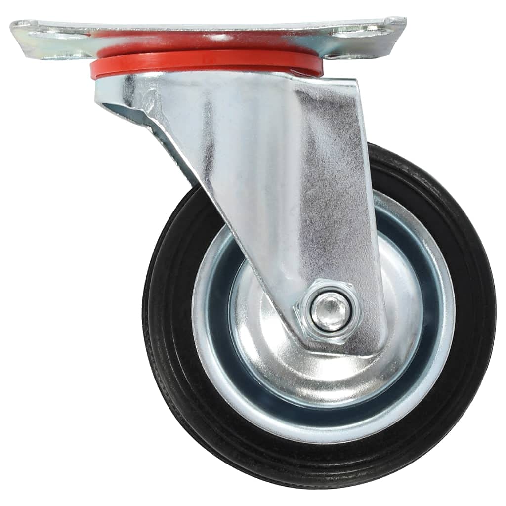 Lenkrollen Set 4 Stück 75 mm Gummi Eisen Zinkbeschichtung, 50 kg je Rolle, mit Doppelbremsen, für Werkbank Wagen Regal Transporttechnik Lagerlogistik
