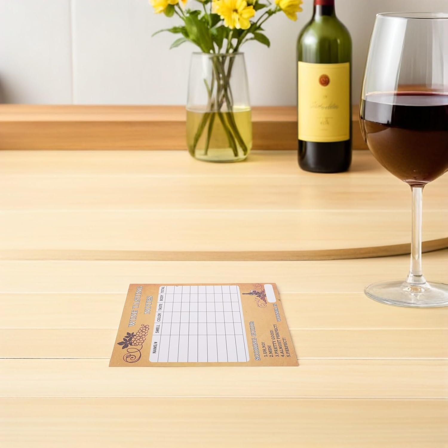30pcs Wine Tasting Score Cards with Flavor Notes and Evaluation Checklist Brown Paper Wine Assessment Sheets