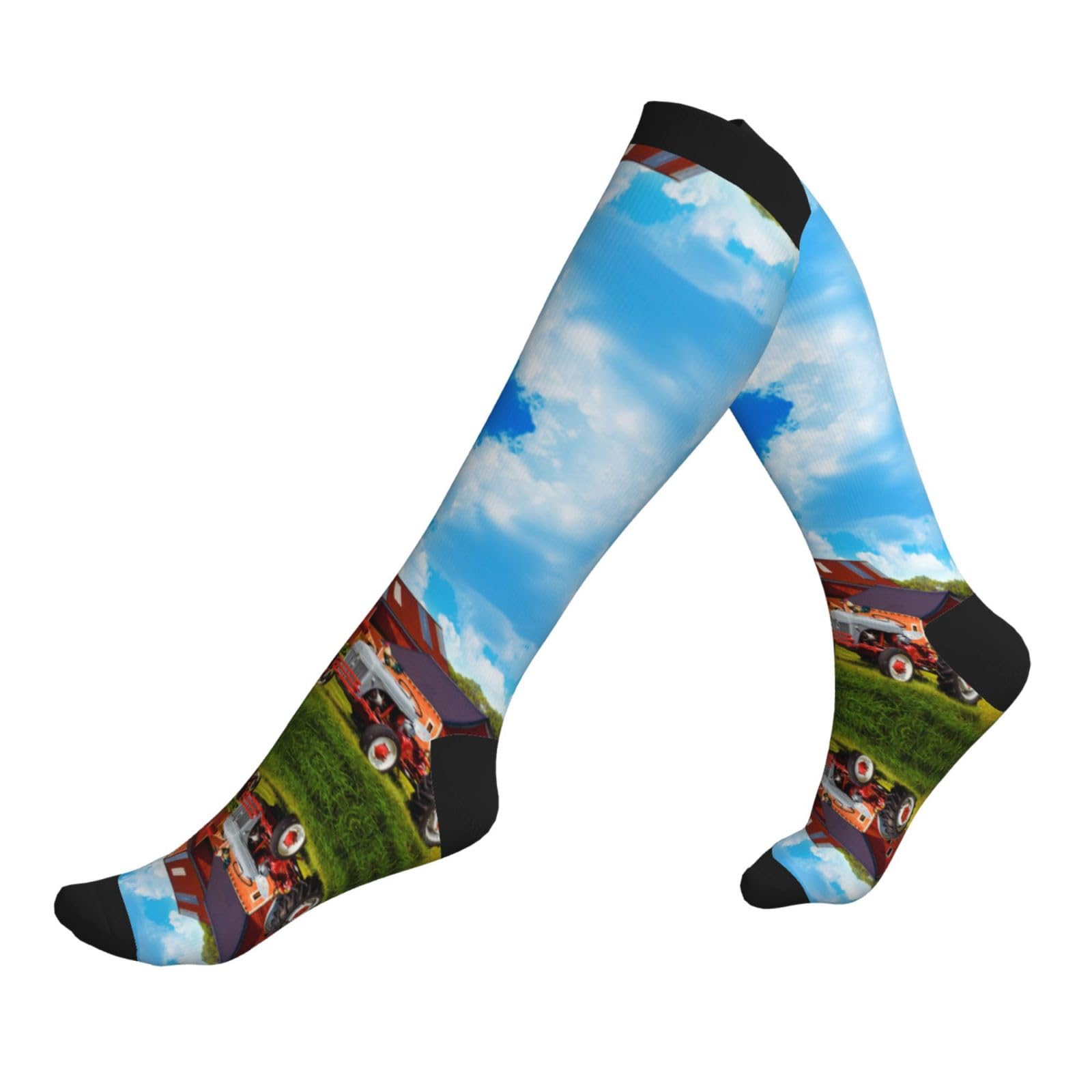 EZDLOWVBA Company Farm Tractor Print Compression Socks For Woman & Man Unisex 20-30mmhg Knee High Calves For Flying Running Sport
