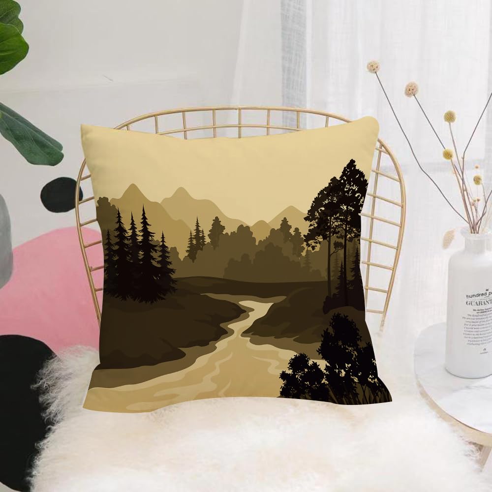 HYMSXW Cushion Cover,Throw Pillow Case Home Decorative for Living Room Bedroom Sofa Chair 20X20 Inch,Night Landscape Mountains River and Trees Silhouettes. Vector,Pillowcase 50X50cm