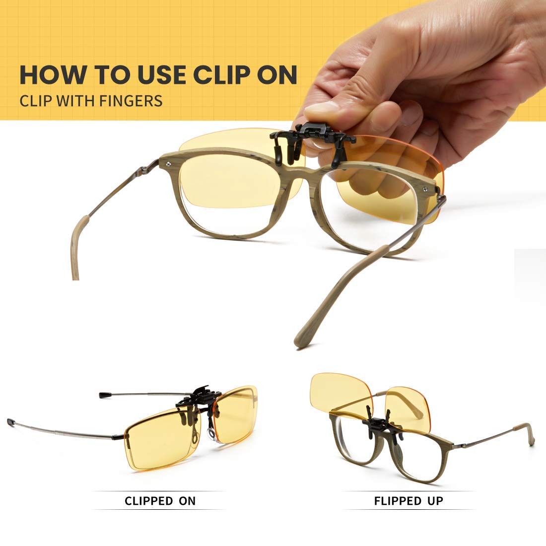 Lentes de bloqueo de luz azul con clip, filtro de luz azul, gafas de juegos para computadora, marcos de protección ocular unisex (día y noche, regular)