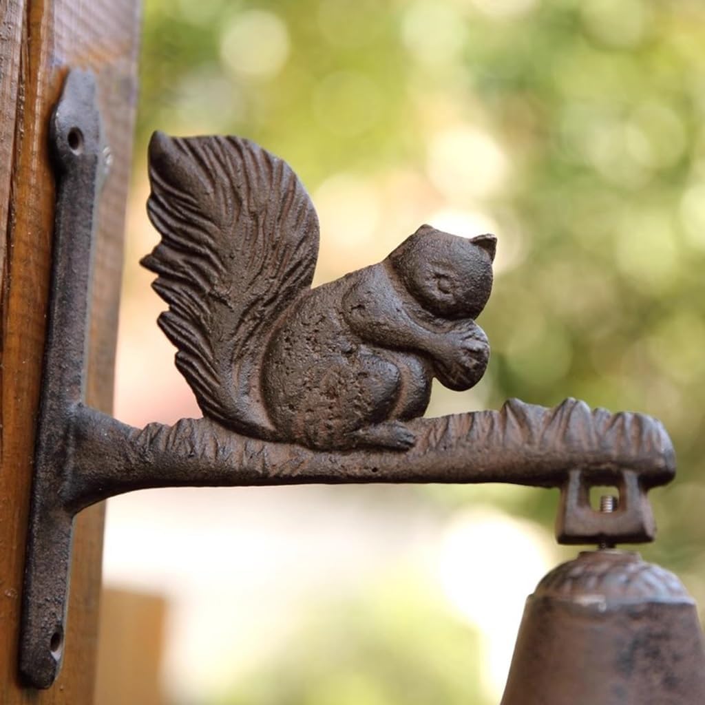 Cast Iron Wall Bell, Vintage Cast Iron Squirrel Bell Hand Hand Cranked Bell, Yard Decor Garden Wall Hanging Bells