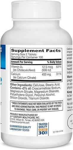Miniatura 2 de 21st Century Citrato de calcio Petites + comprimidos recubiertos con D3 - 200 comprimidos, paquete de 3