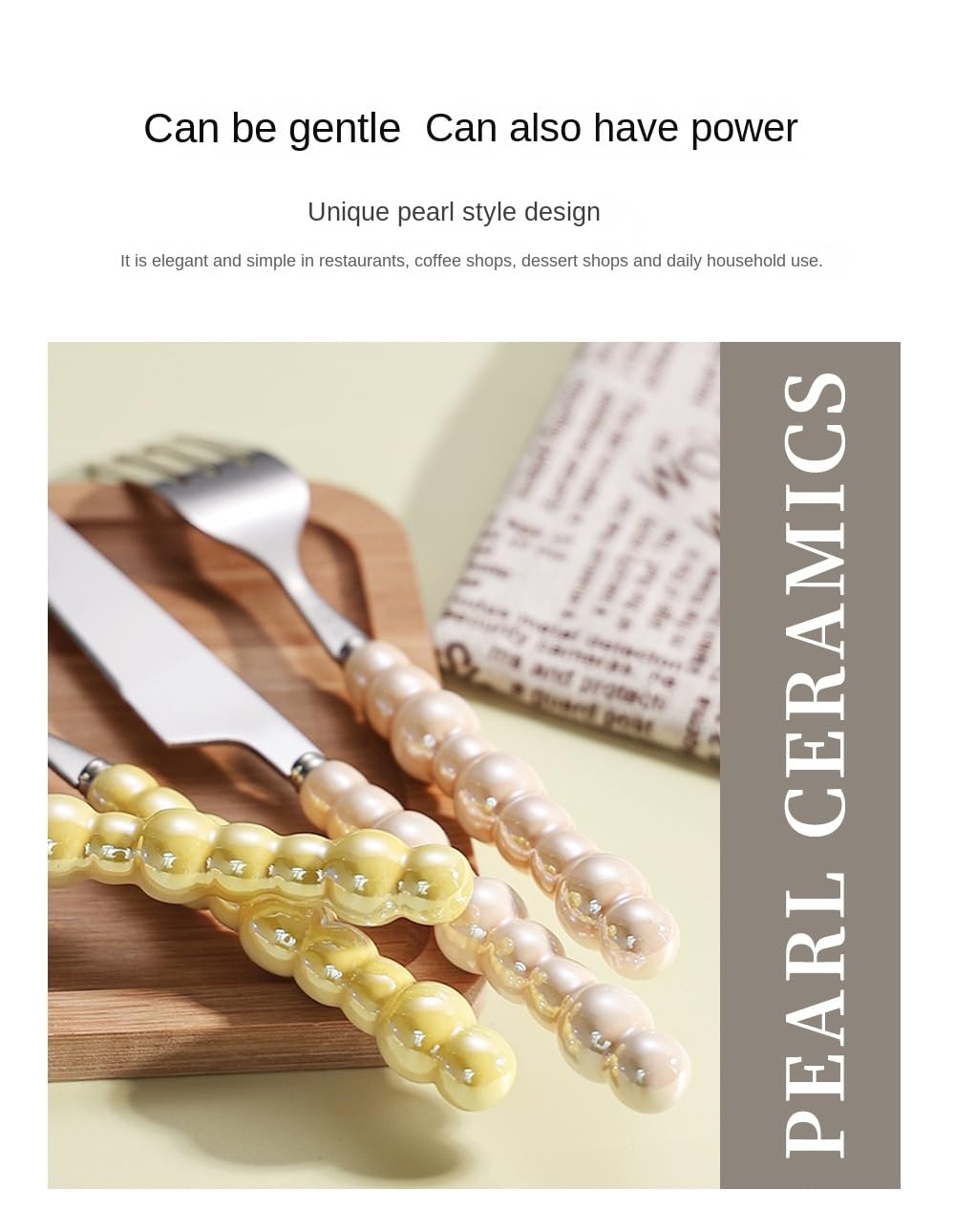16 Pezzi Creativo Perla Manico In Ceramica Cucina Acciaio Inossidabile Argenteria Posate Posate Set Di Posate Per 4 Persone ， Creativo Hotel Casa Coltello Da Bistecca Cucchiaio Da Dessert (Bianco)