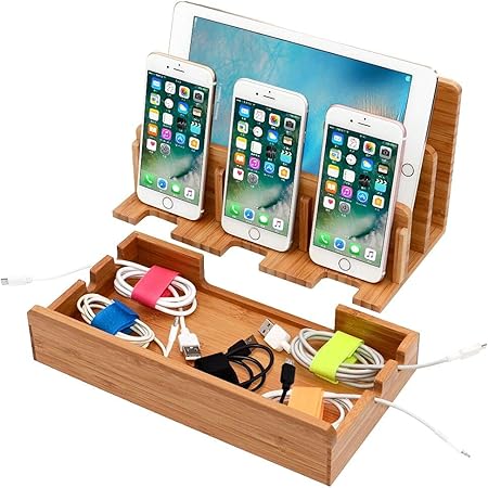 Amazon Joocii 5台同時充電スタンド 竹製卓上充電ステーション スマホ充電 配線収納スタンド式 木目 Mac Book Ipad Iphone Xperia Kindle等適用 Large Joocii クレードル ドック