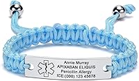 Vista 10 de MEALGUET Pulsera de identificación médica para hombres y mujeres, grabado gratuito, hecha a mano, cuerda trenzada ajustable, pulsera