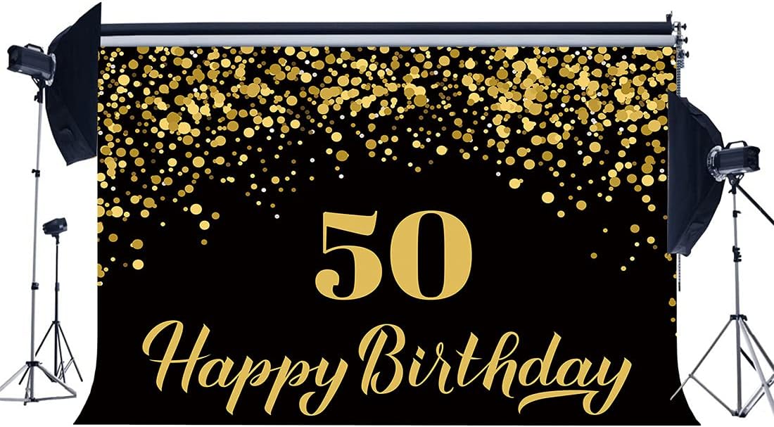 Haosphoto 7X5FT Happy 50th Birthday Party Cake Smash Backdrop for Photography Happy Birthday Backdrops Golden Bokeh Background for 50th Anniversary Party Decoration Photo Studio Props Vinyl HS195 - Image 3