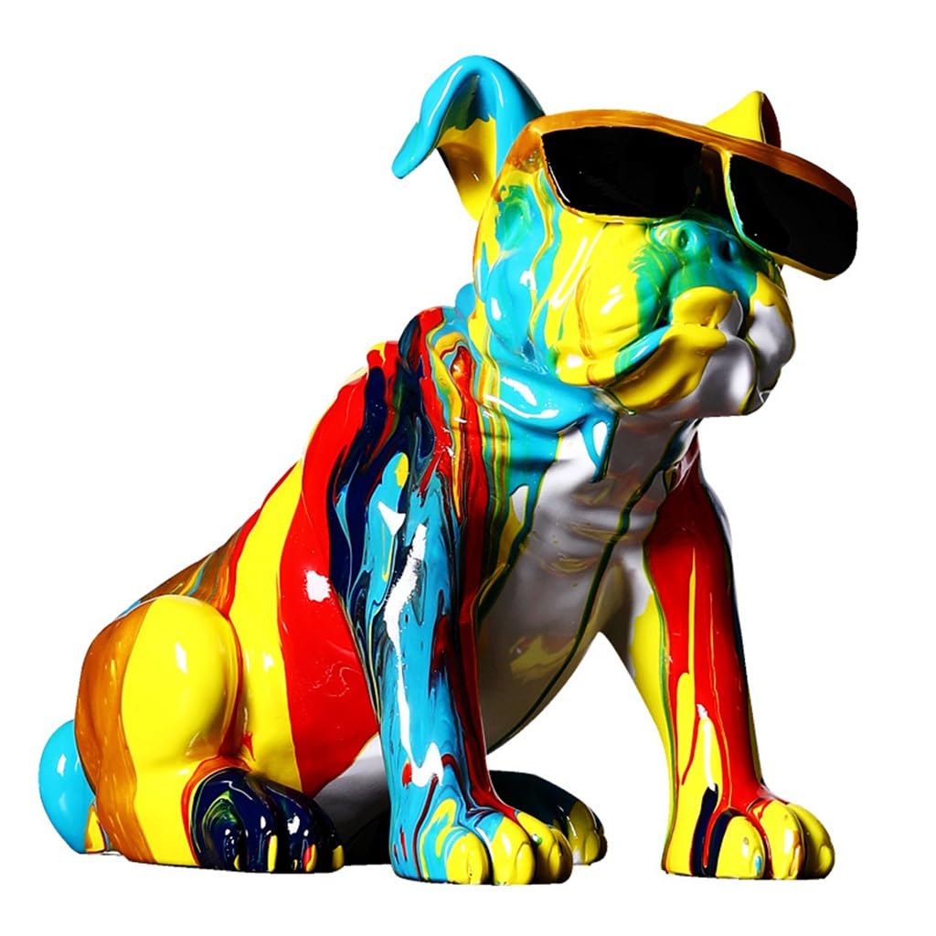 Chien assis en résine bouledogue français coloré, statuette déco salon pop