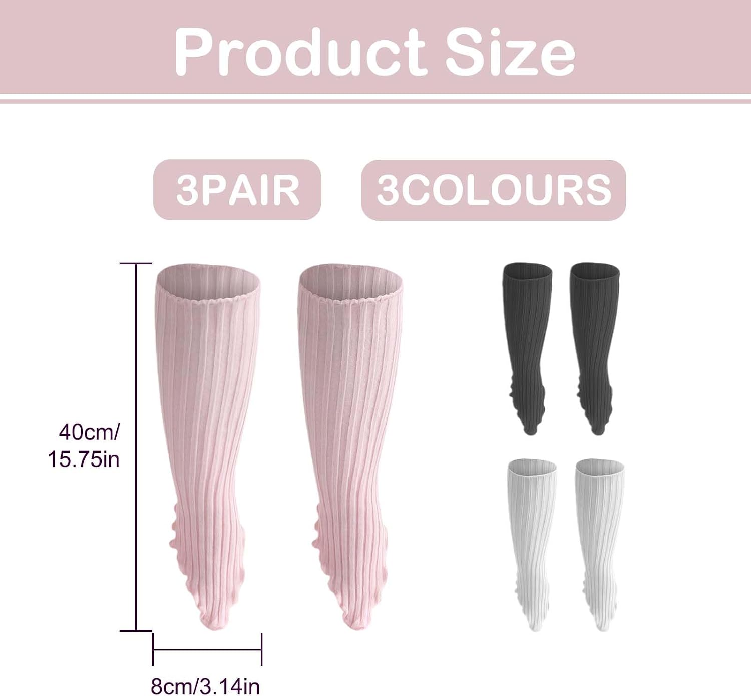 3Pcs Ballet Leg Warmers,White Black Pink Leg Warmers Set Stirrup Ankle Warmers Knitted Socks for Womens,Suitable Yoga Dance Sport