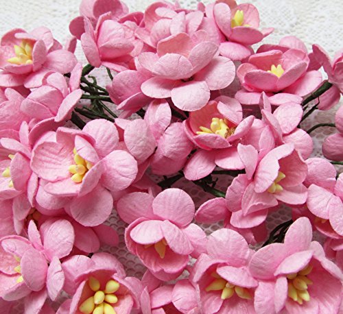 50 Pcs Cherry Blossom Pink Mulberry Paper Flower 25 mm Scrapbooking Wedding Doll House Supplies Card Project, Products From Thailand.