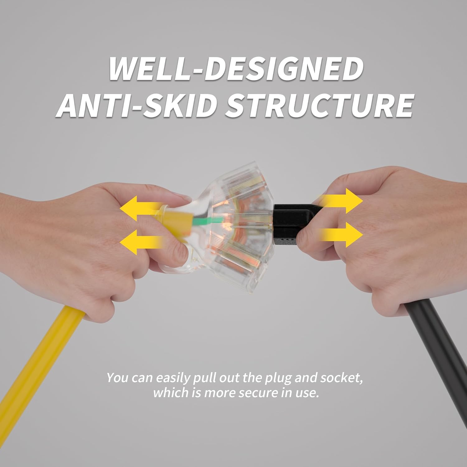 PlugSaf 100 FT 12/3 Gauge Outdoor Extension Cord with Multiple Outlets Light Indicator, Flexible 3 Outlet Weatherproof Heavy Duty Extension Cord Waterproof Yellow, 15A 1875W 12AWG SJTW, ETL Listed