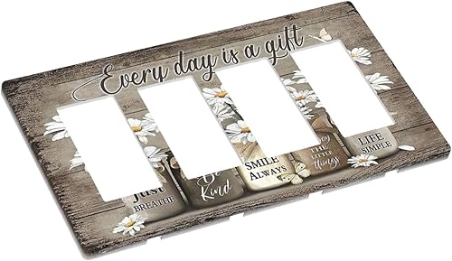 Miniatura 314 de Placa de pared dúplex de receptáculo de dispositivo de 1 gang de madera envejecida blanca gris con veta de tablón, cubierta de enchufe eléctrico de