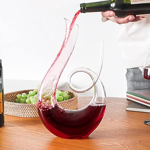 Caraffa per decantatore di vino, 100% senza piombo, a forma di U, in cristallo e vetro soffiato a mano, caraffa per vino rosso