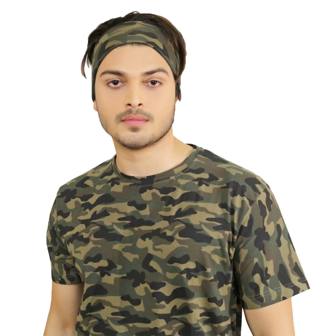 SOUL eTHICS Premium Cotton Headband Gym, Sports, Yoga, Running, Hair, Elastic Headband for Men and Women with Non-Slip Fabric, Freesize (Army Print) - Image 2 thumbnail