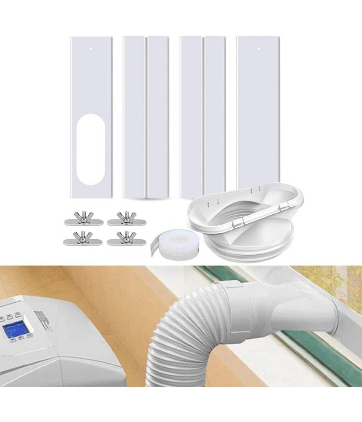 Klimaanlagen-Fenster-Set, Fensterdichtungsset für mobile Klimaanlagen, Klimaanlage Baffle Kit, verstellbares, für Schiebefenster, Weiß, 1 Stück